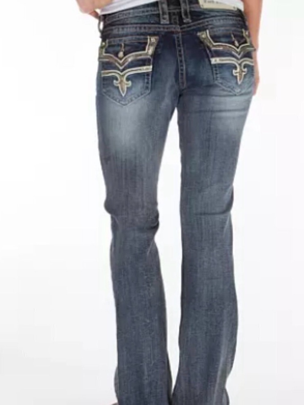 Rock Revival Dark Indigo Posey Bootcut Jeans Embroidered Pockets Y2K Size 26